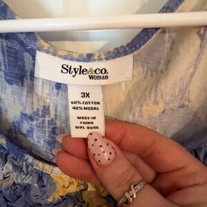 Style & Co. Tie-Dye Blue and Yellow Blouse
